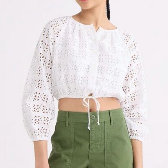 J. Crew Tops - JCrew Long-sleeve linen-blend cropped top in‎ eyelet